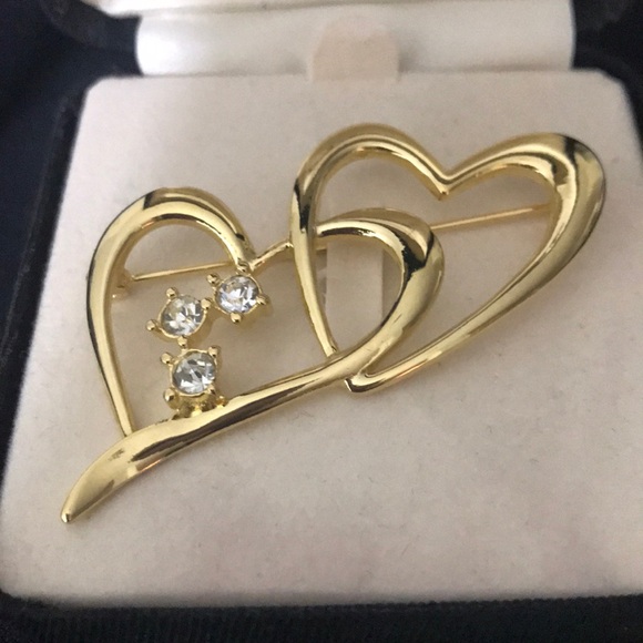 Double Heart 18kt GP Brooch. Vintage. Gorgeous - Picture 1 of 2